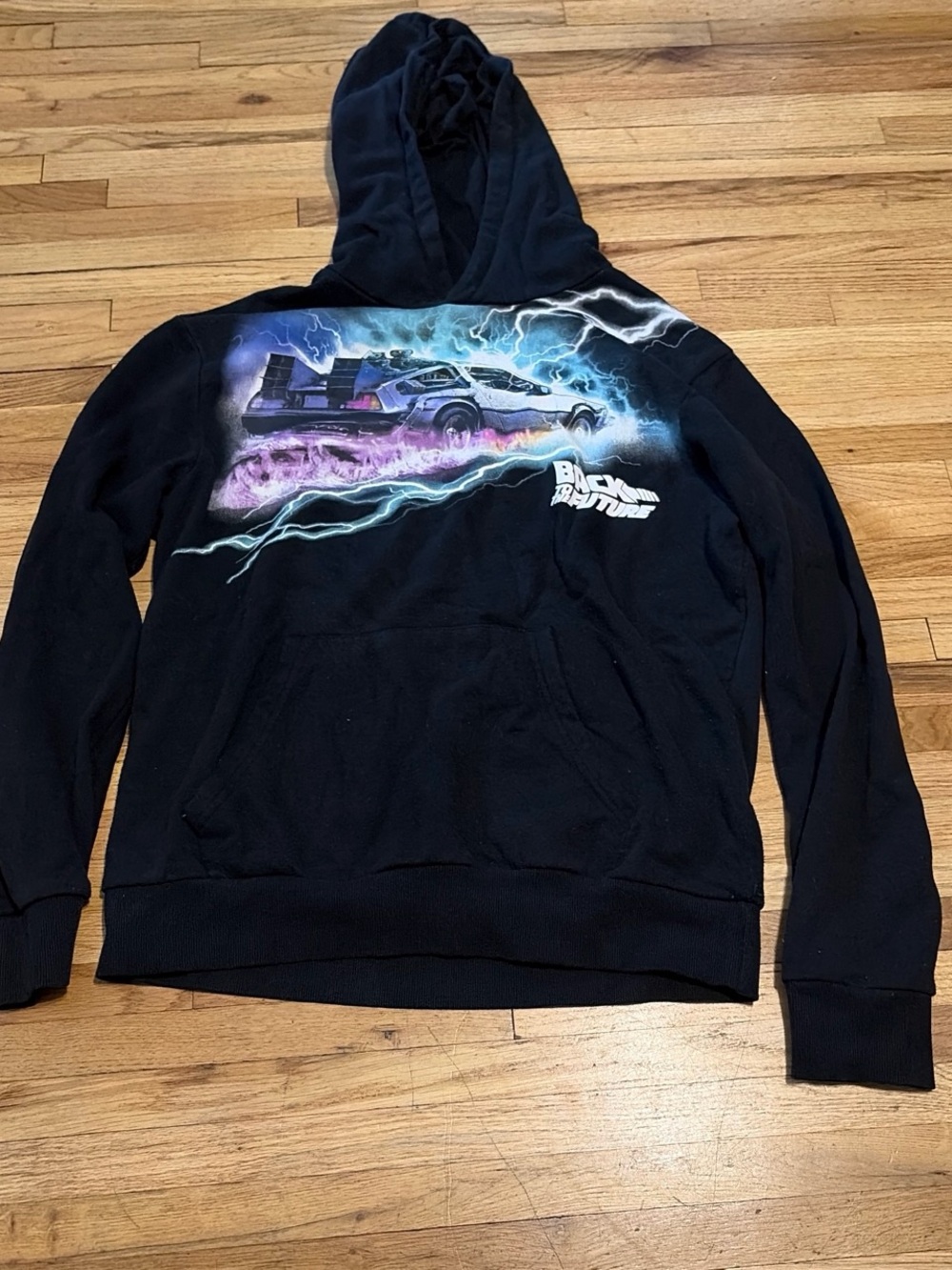 Black Back to the Future Graphic Crewneck Hoodie - Men's Pullover Sweater